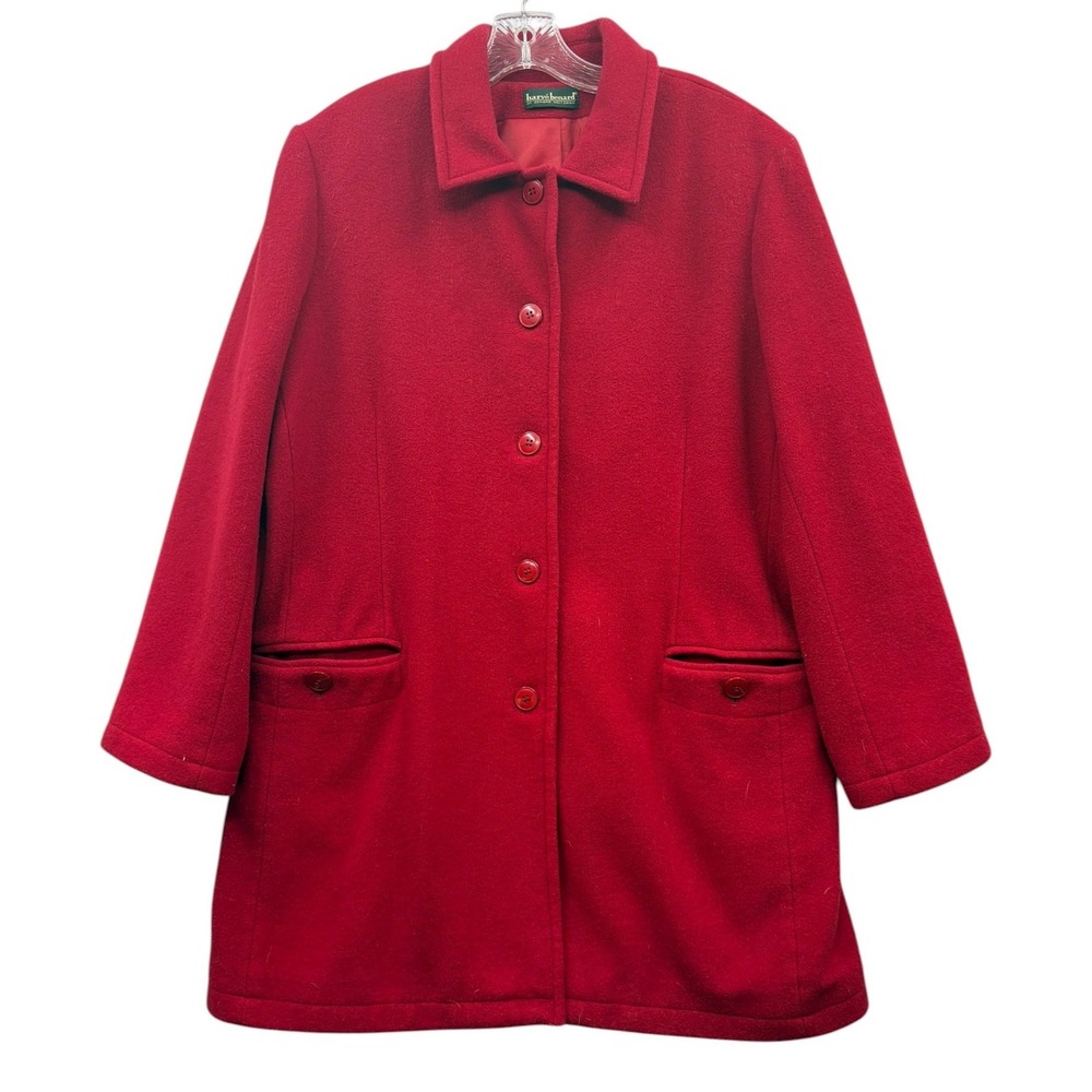 Herve Benard Women's Red Wool Blend Coat Midlength Timeless‎ Fall Winter XL